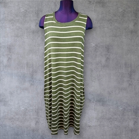 Time & Tru Olive Green Striped Maxi Dress Size 2XL Women's‎ Plus - Picture 1 of 8